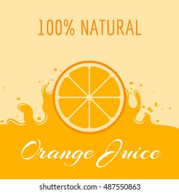 Natural orange juice label template. Organic fruit juicy, vector illustration