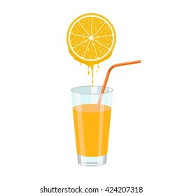 Premium Vector  Natural orange juice in a glass. fresh squeezed