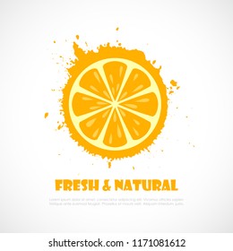 Natural orange juice splash logo vector illustration on white background
