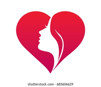 Natural Organic Beauty Female Face Logo - Beautiful Female Silhouette In A Love Symbol