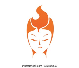 Natural Organic Beauty Female Face Logo - Flaming On Fire Female Figure
