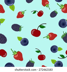 Natural organic berries seamless pattern with strawberry, cherry, blueberry, blackberry.