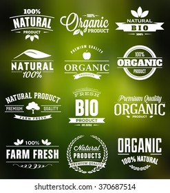 Natural, Organic, Bio, Farm Fresh Design Collection - A set of twelve green colored vintage style Designs on light background