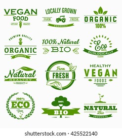 Natural, Organic, Bio, Farm Fresh Design Collection - A set of twelve green colored vintage style Designs on light background