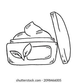 Natural organic cosmetics, open jar, bio skin care, cream on white background. Jar of face cream vector illustration