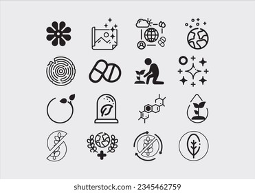 Natural and organic cosmetics vector line icons set. Skincare, no synthetic fragrance and colors, no animal testing. Editable stroke.