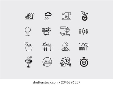 Natural and organic cosmetics vector line icons set. Skincare, no synthetic fragrance and colors, no animal testing. 