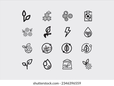Natural and organic cosmetics vector line icons set. Skincare, no synthetic fragrance and colors, no animal testing. 