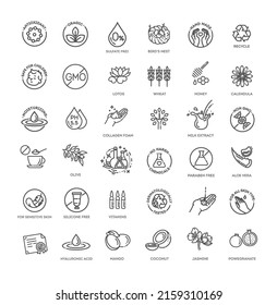 Natural organic cosmetics, vegan food symbols