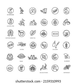 Natural organic cosmetics, vegan food symbols