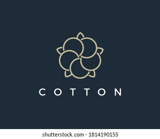 Natural Organic Cotton Liner labels and badges - Vector Round Icon, Sticker, Logo, Stamp, Tag Cotton Flower Isolated on White Background - Natural Cloth Logo Plants Stamp Organic Textiles.