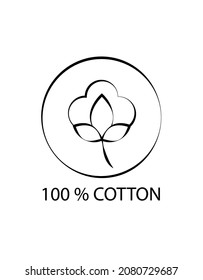 Natural Organic Cotton Liner labels and badges - Vector Round Icon, Sticker, Logo, Stamp, Tag Cotton Flower Isolated on White Background - Natural Cloth Logo Plants Stamp Organic Textiles.