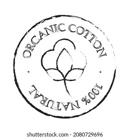 Natural Organic Cotton Liner labels and badges - Vector Round Icon, Sticker, Logo, Stamp, Tag Cotton Flower Isolated on White Background - Natural Cloth Logo Plants Stamp Organic Textiles.