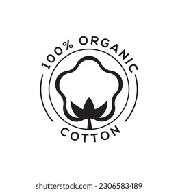 Natural Organic Cotton Liner labels and badges - Vector Round Icon, Sticker, Logo, Stamp, Tag Cotton Flower Isolated on White Background