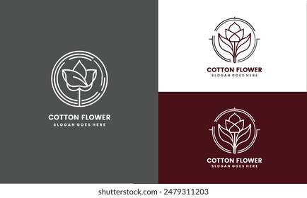 Natural Organic Cotton Liner labels and badges - Vector Round Icon, Sticker, Logo, Stamp, Tag Cotton Flower Isolated on multiple color variation.