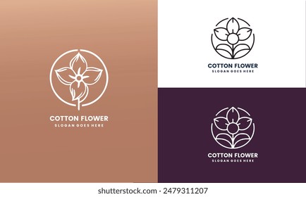 Natural Organic Cotton Liner labels and badges - Vector Round Icon, Sticker, Logo, Stamp, Tag Cotton Flower Isolated on multiple color variation.