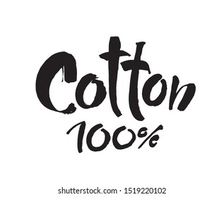 Natural organic cotton vector label  Isolated icon on white background. Modern brush calligraphy,