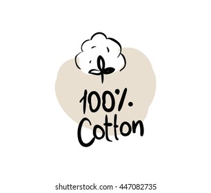 Natural Organic Cotton Vector Label, Sticker, Logo. Isolated Icon On White Background.