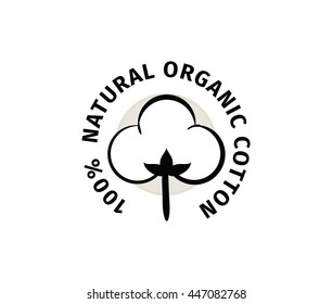 Natural organic cotton vector label, sticker, logo. Isolated icon on white background.