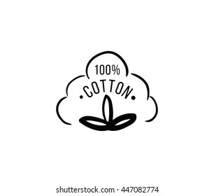 Natural organic cotton vector label, sticker, logo. Isolated icon on white background.