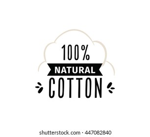 Natural organic cotton vector label, sticker, logo. Isolated icon on white background.