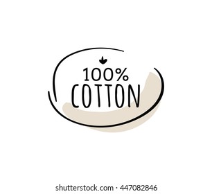Natural organic cotton vector label, sticker, logo. Isolated icon on white background.