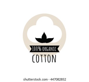 Natural Organic Cotton Vector Label, Sticker, Logo. Isolated Icon On White Background.