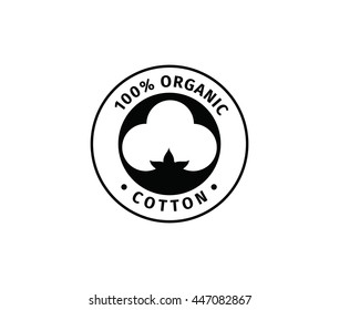 Natural Organic Cotton Vector Label, Sticker, Logo. Isolated Icon On White Background.