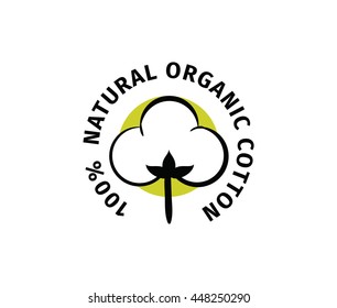 Natural Organic Cotton Vector Label, Sticker, Logo. Isolated Icon On White Background.