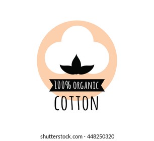 Natural Organic Cotton Vector Label, Sticker, Logo. Isolated Icon On White Background.