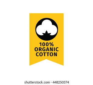 Natural organic cotton vector label, sticker, logo. Isolated icon on white background.