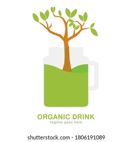 natural organic drink logo design consists of glass jar and tree