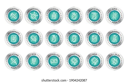 Natural, organic, eco, bio product badges, no additives