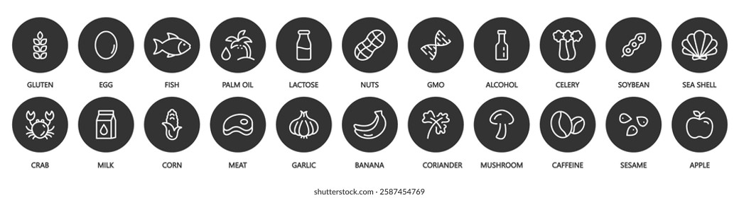 Natural, organic, eco, bio product badges. Natural products icons set. Eco-products. Allergen free badges. No Soy, Nitrates Vegan Food Icon.