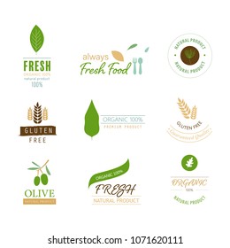 Natural and organic element logo green color. vintage label and badge vector design.