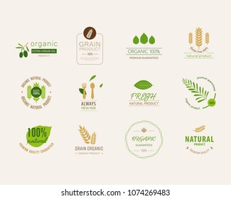 Natural and organic element logo green color. vintage label and badge vector design.