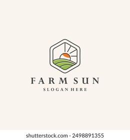 natural and organic farming land logo with sun shine logo