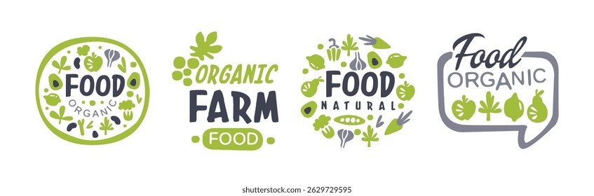 Natural Organic Food Label and Badge Vector Set