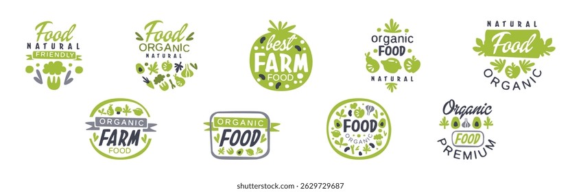 Natural Organic Food Label and Badge Vector Set