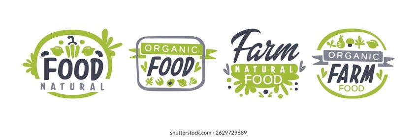 Natural Organic Food Label and Badge Vector Set