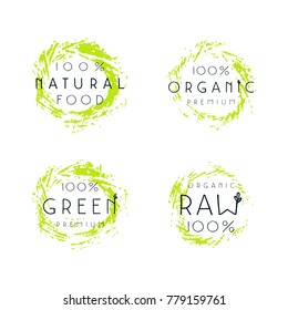 Natural organic food labels design. Color print on white background 