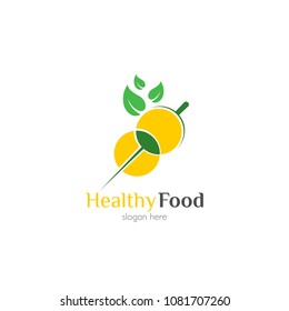
Natural organic food logo design icon template. Healthy dish restaurant vector illustration