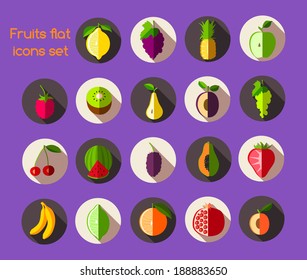 Natural organic fruits and berries flat icons set isolated vector illustration