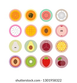 natural organic fruits icon set. collection of flat signs of traditional and exotic fruits in circles on white background. colorful vector illustration easy to edit and customize. eps 10