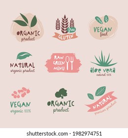 handgezeichnete natürliche und organische Pinselbanner oder Etikettendesign. Frische Erzeugnisse in landwirtschaftlichen Betrieben.