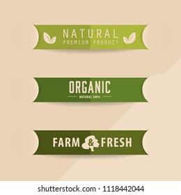 natural and organic label green color. vintage banner and badges design.