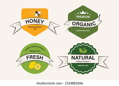 natural and organic label green color and vegan fresh food banner. agriculture mark logo badges design.