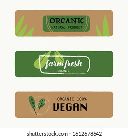 natural and organic label green color. vintage banner and badge design.