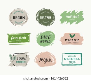 natural and organic label green color and vegan fresh food banner. agriculture mark logo badges design.