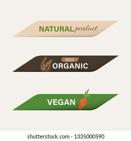 Natural and organic label and vegan banner. Agriculture mark logo badges design.